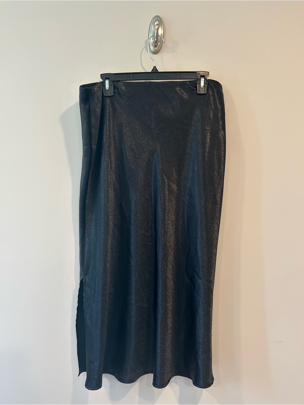 Women's Black Satin Midi Slip Skirt - Picture 2 of 3